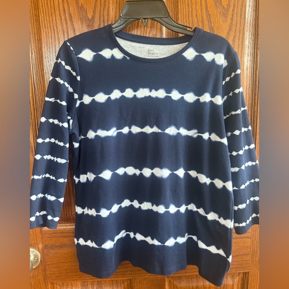 Kim Rogers Navy and White Cotton Top
